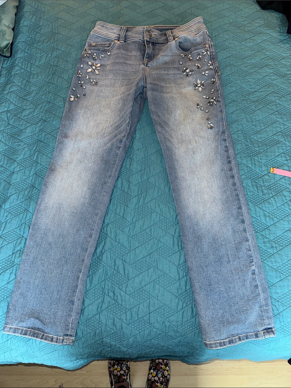 INC Light Blue Straight Leg Jeans with Bead Embellishment